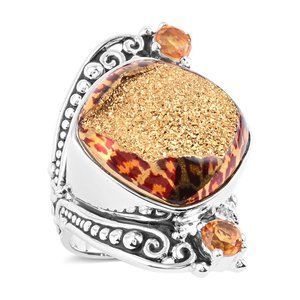 Drusy Leopard / Cheetah Quartz Citrine Ring in 925 Sterling Silver